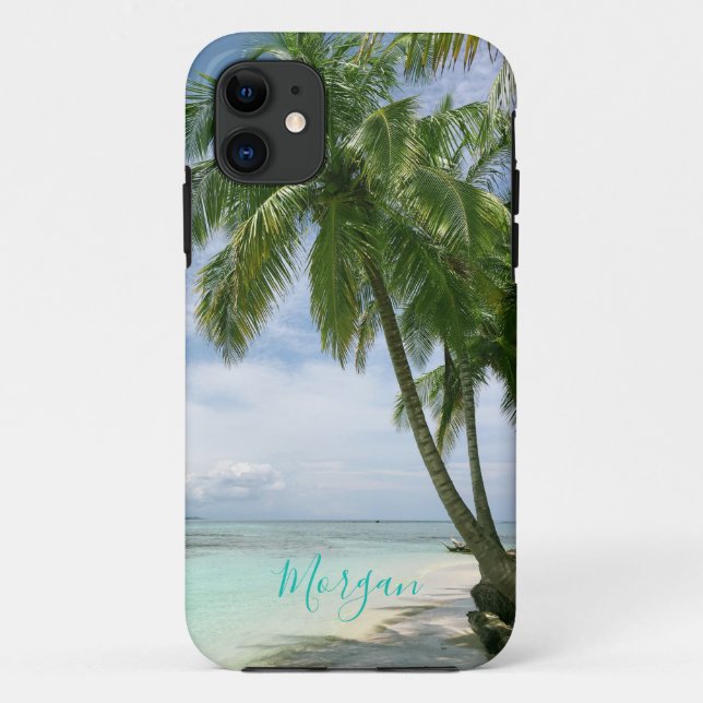 Palmen, Ihr Foto, Aquamarines Skript benennen Case-Mate iPhone Hülle (Rückseite)
