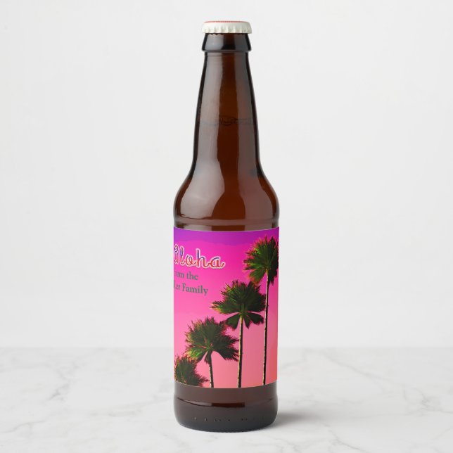 Palmen im Sonnenuntergang Bierflaschenetikett (Vorderseite)