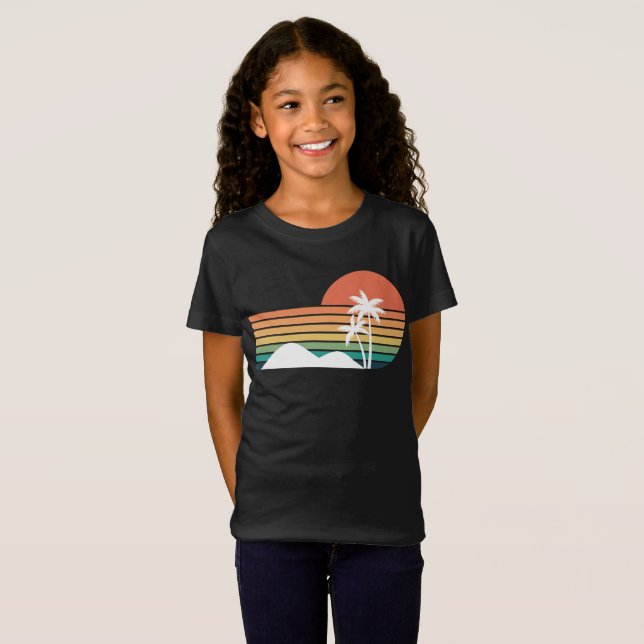 Palmen im Sonnenuntergang Cooles Stranddesign T-Shirt (Vorne ganz)