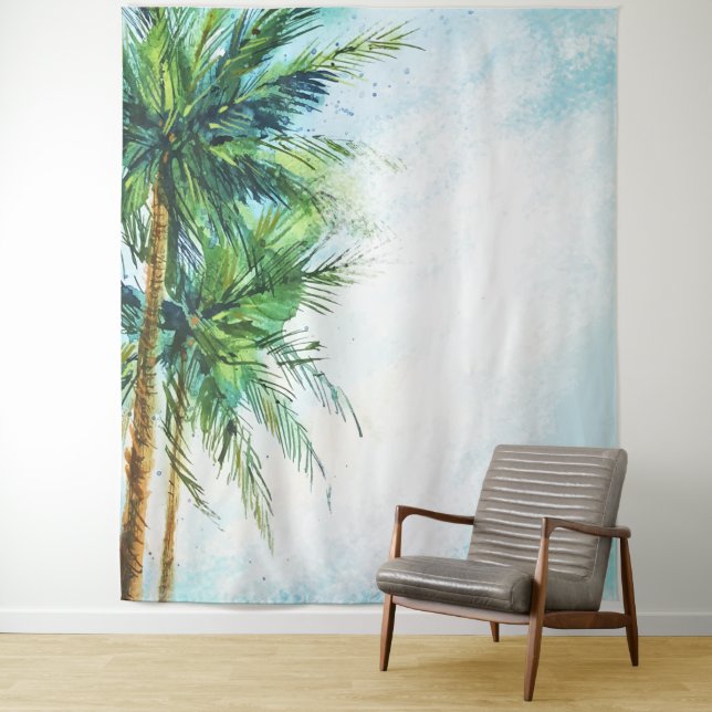 Palmen in Aquarellen tropischer Strand Wandteppich (Beispiel)