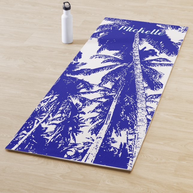 Palmen in einem blau-weiß geposterten Design Yogamatte (Beispiel)