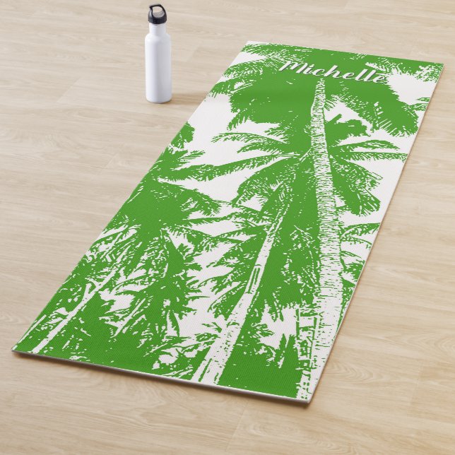 Palmen in einem grün-weiß geposterten Design Yogamatte (Beispiel)