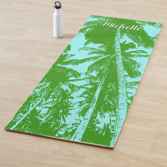 Palmen in einem grünen und blauen Posterdesign Yogamatte (Beispiel)