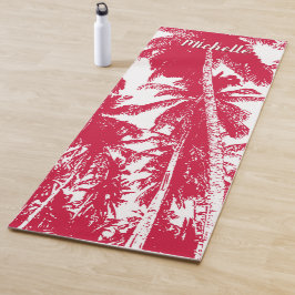 Palmen in einem rot-weiß geposterten Design Yogamatte
