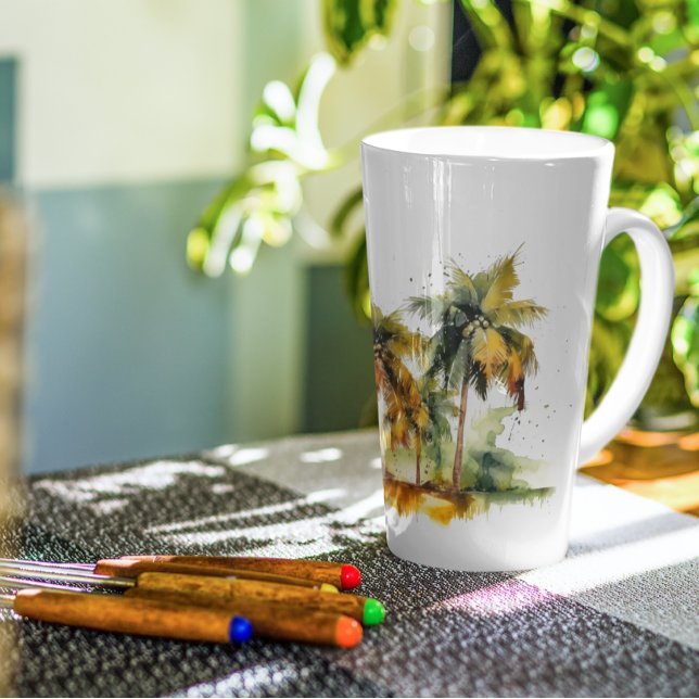 Palmen in grünen und gelben Aquarelltropen Milchtasse (Von Creator hochgeladen)