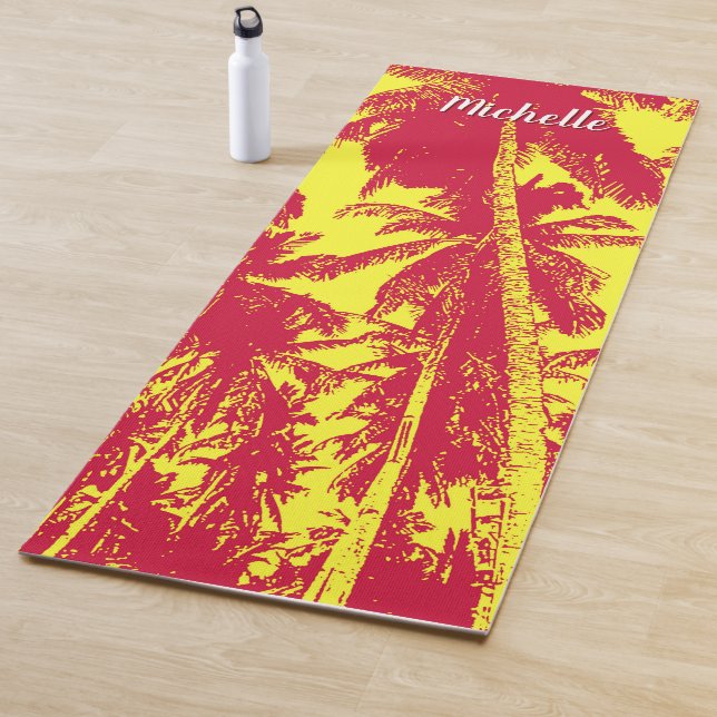 Palmen in rotem und gelbem Posterdesign Yogamatte (Beispiel)