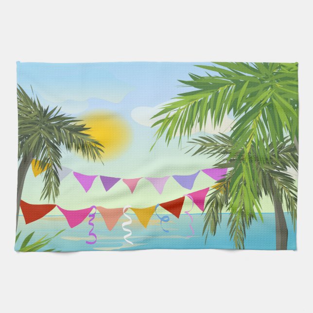 Palmen mit Bejagung und Sonnenhandtuch Küchentuch (Horizontal)