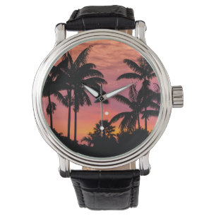 Palmen mit Silhouette, Hawaii Armbanduhr