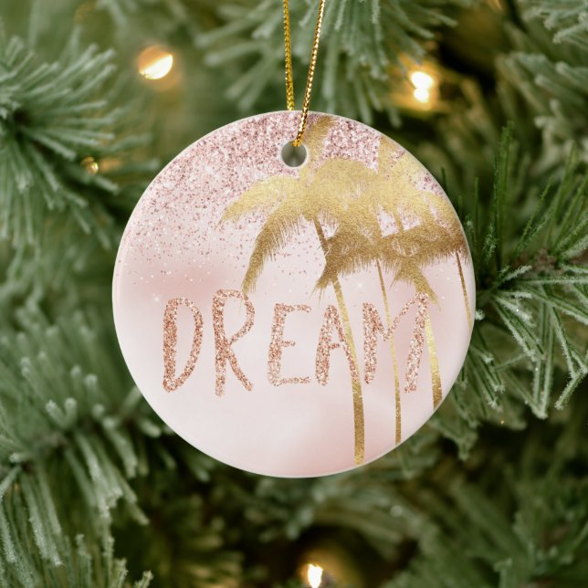 Palmen Palmen Rosa Ombre Glitzer Traum Keramik Ornament (Baum)