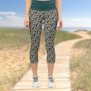 Palmen Polynesische Waves Vintag Beach Green Capri Leggings