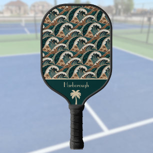 Palmen Polynesische Wellen Vintage Strand Monogram Pickleball Schläger