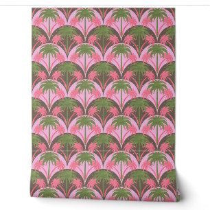 Palmen Retro Textur Rosa grünes Braun Tapete
