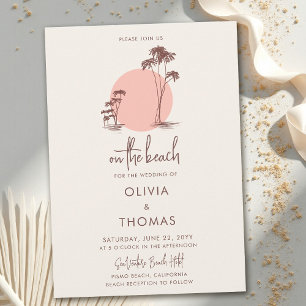 Palmen Rosa Sonnenlicht Sandstrand Hochzeit Einladung