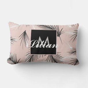Palmen Schwarz Weiß Erdtöne Rosa Monogramm    Lendenkissen