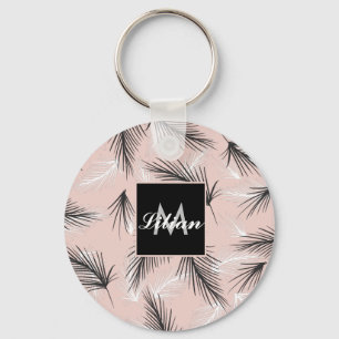 Palmen Schwarz-weiß Erdung Ton Rosa Mit Monogramm Schlüsselanhänger