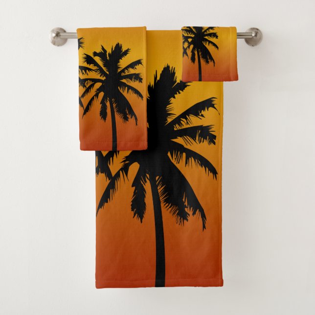 Palmen Silhouette in Orangensonne Badhandtuch Set (Insitu)