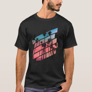 Palmen Sonnenuntergang in Diagonal Lines Retro Des T-Shirt
