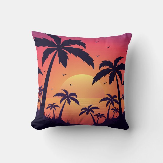 Palmen Sonnenuntergang Keramik Ornament Kissen (Vorderseite)
