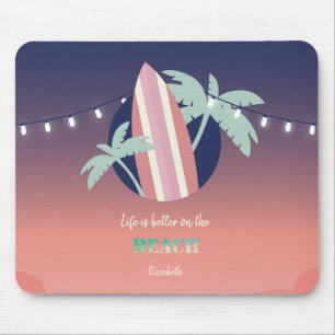 Palmen, Surfbrett, Lichterkette Strand Mousepad
