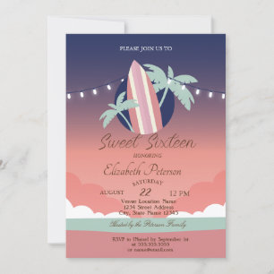 Palmen, Surfbrett Sommer Sweet 16 Party Einladung