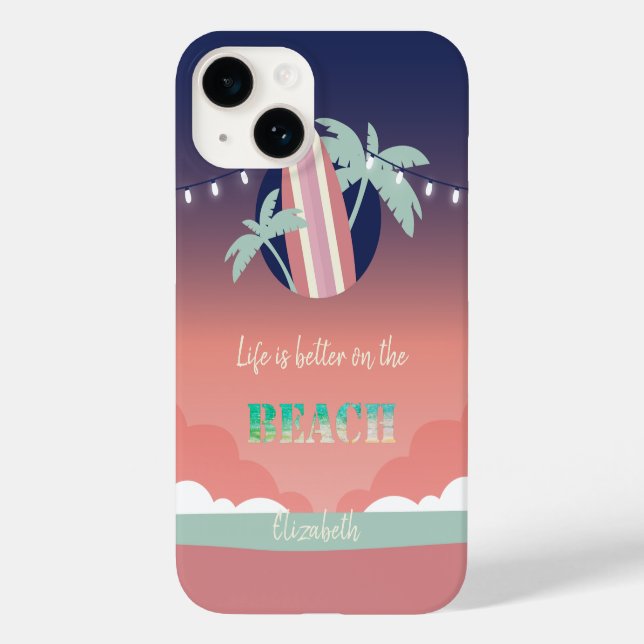 Palmen, Surfbrett, Strandlichtstrand Case-Mate iPhone 14 Hülle (Rückseite)