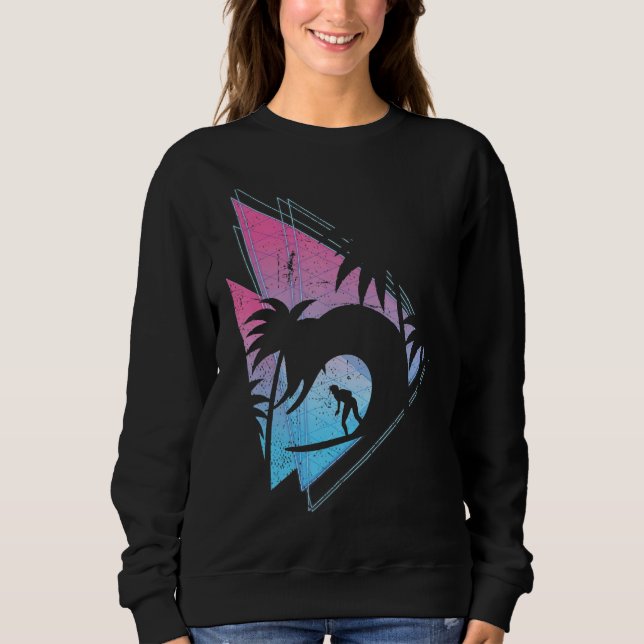 Palmen Synthwave Waves Surfen Vaporwave Surfe Sweatshirt (Vorderseite)