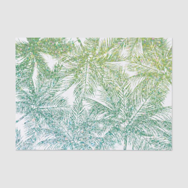 Palmen-Tissue (Tropengrün/Aqua-Glitzer) Seidenpapier (Vorderseite)