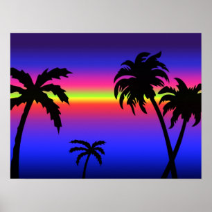 Palmen Trees tropisches Sonnenuntergang Poster