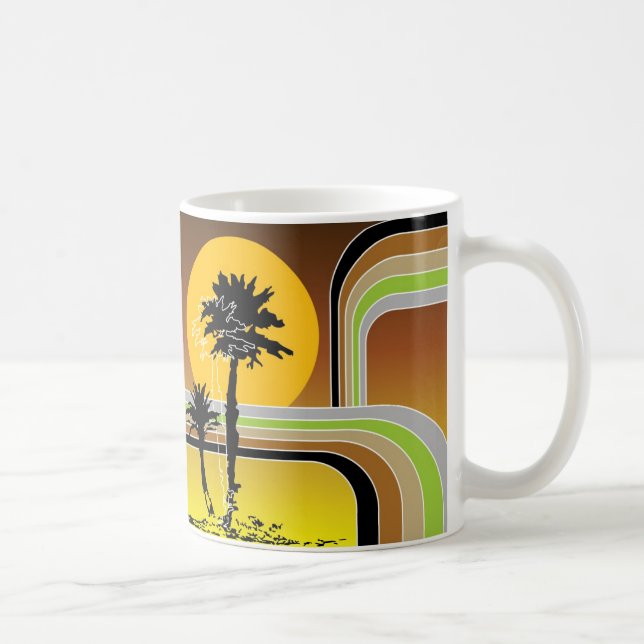 Palmen tropische Retro Beach Sonnenuntergang Strei Kaffeetasse (Rechts)