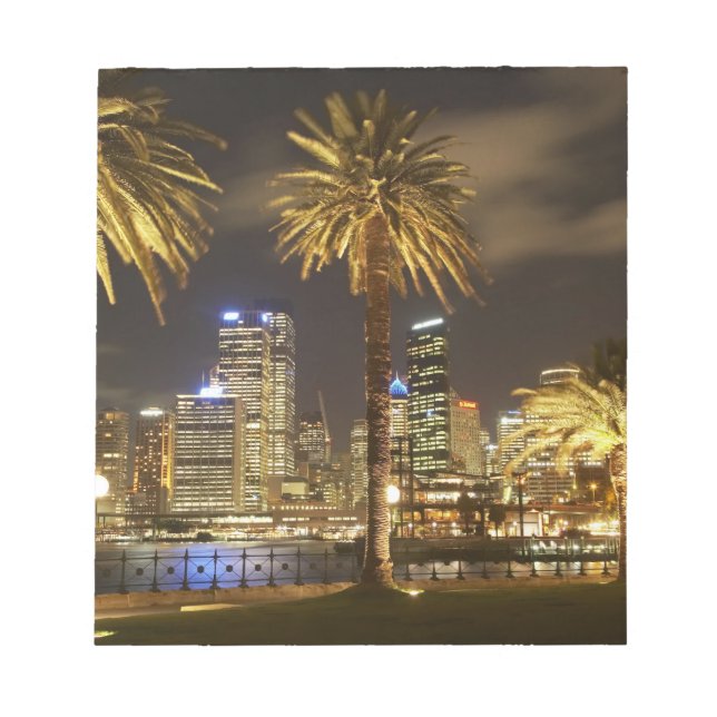 Palmen und CBD bei Nacht, Sydney, New South Notizblock (Vorderseite)