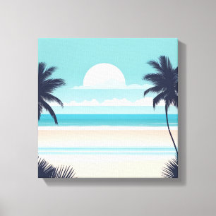 Palmen und die Aussicht auf den Strand von Vollmon Leinwanddruck