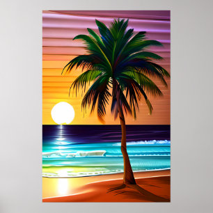 Palmen und farbenfroher Sonnenuntergang Poster