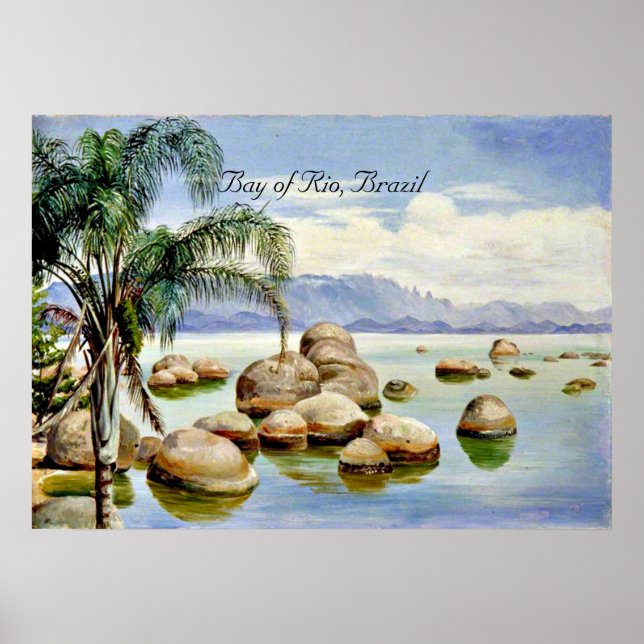 Palmen und Felsen in der Bucht von Rio, Brasilien Poster (Vorne)