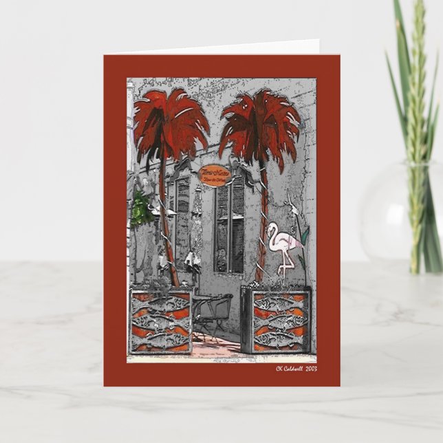 Palmen und Flamingo Karte (Vorderseite)