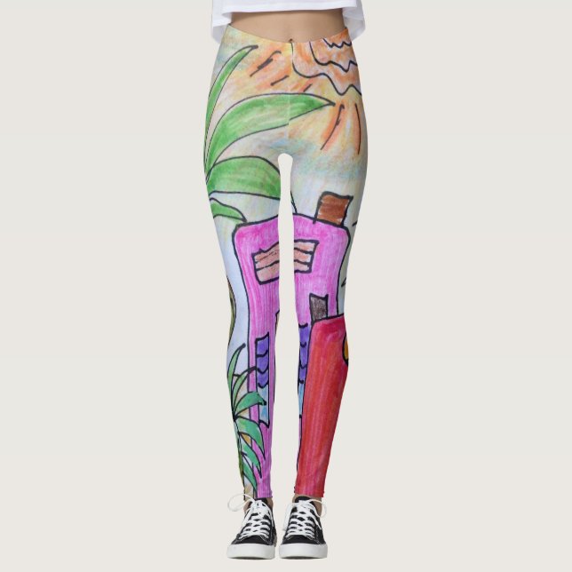 Palmen und Hütten Leggings (Vorderseite)