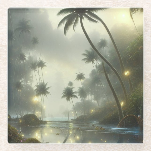Palmen und Ozeanfoggy Day Glasuntersetzer (Vorderseite)