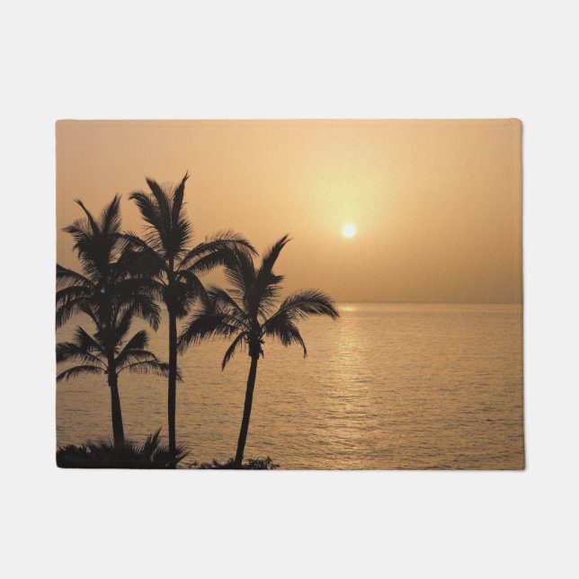 Palmen und romantischer Sonnenuntergang Fußmatte (Vorderseite)