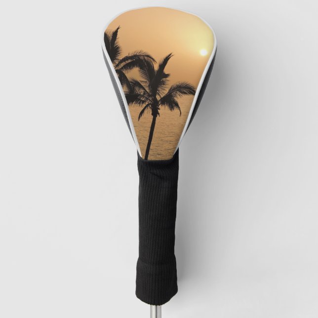 Palmen und romantischer Sonnenuntergang Golf Headcover (Vorderseite)
