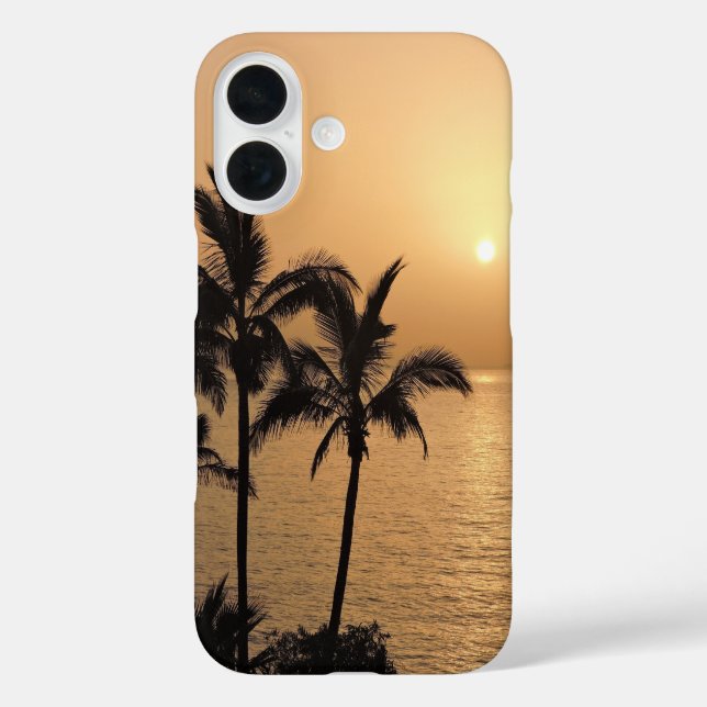 Palmen und romantischer Sonnenuntergang iPhone 16 Hülle (Rückseite)