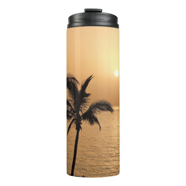Palmen und romantischer Sonnenuntergang Thermosbecher (Vorderseite)