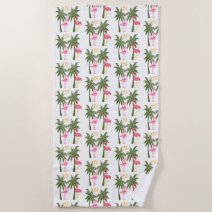 Palmen und rosa Flamingos Strandtuch