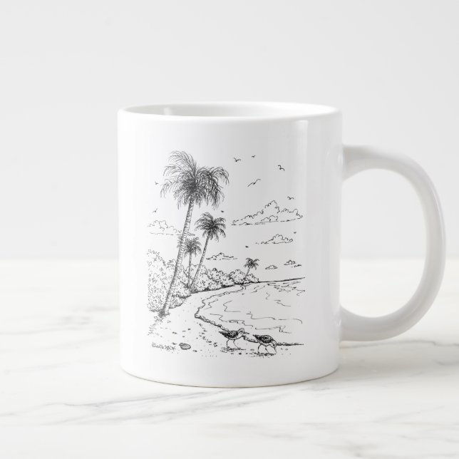 Palmen und Sandpiper Beach Life Jumbo-Tasse (Rechts)