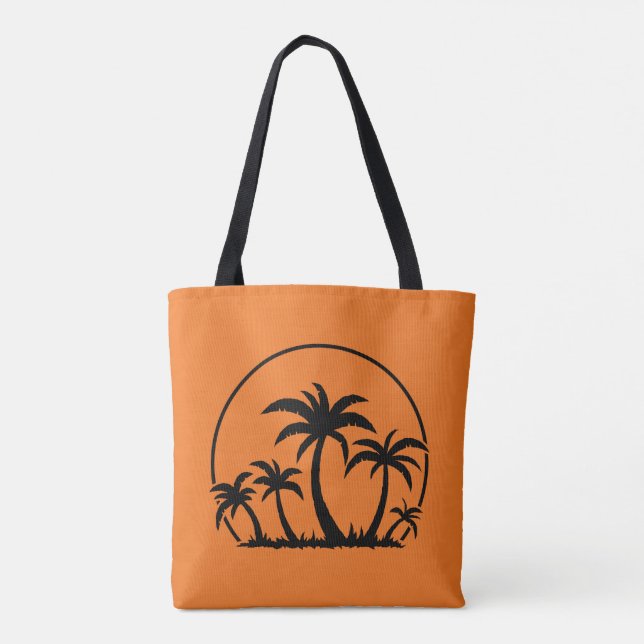 Palmen und Sonnenuntergang in Schwarz Tasche (Rückseite)