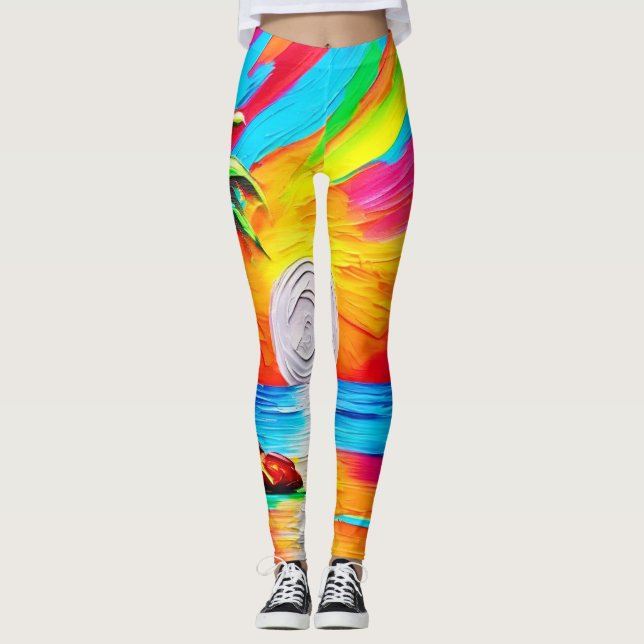 Palmen und Sonnenuntergang Leggings (Vorderseite)