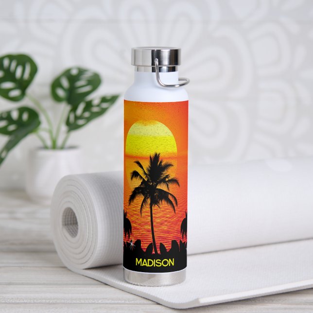 Palmen und Sonnenuntergang Trinkflasche (Yoga)
