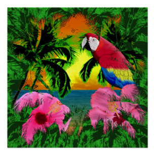 Palmen und Sonnenuntergänge auf der Insel Poster