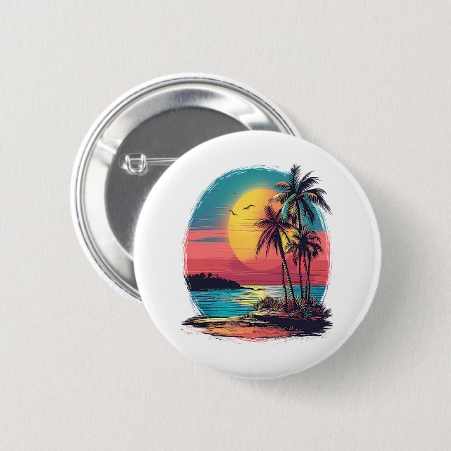 Palmen und Strand Button (Vorne & Hinten)
