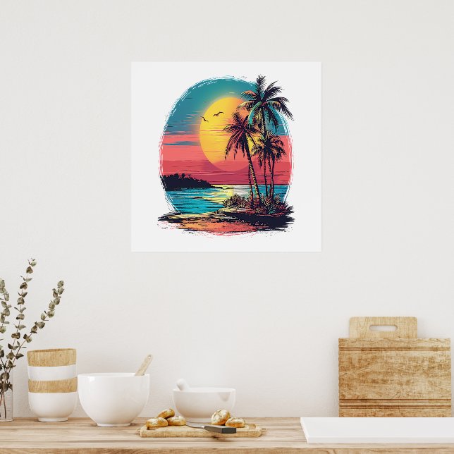 Palmen und Strand Poster (Küche)