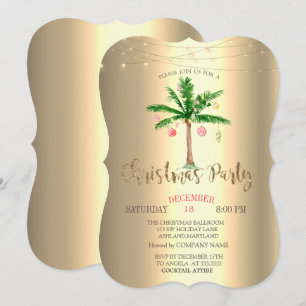 Palmen-Weihnachtskugeln, Lichterkette Gold  Einladung