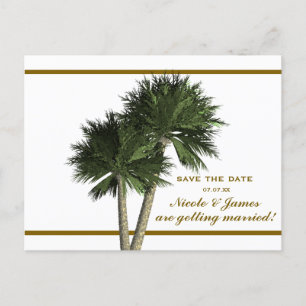Palmen Weiße & Gold Elegante Save The Date Karte